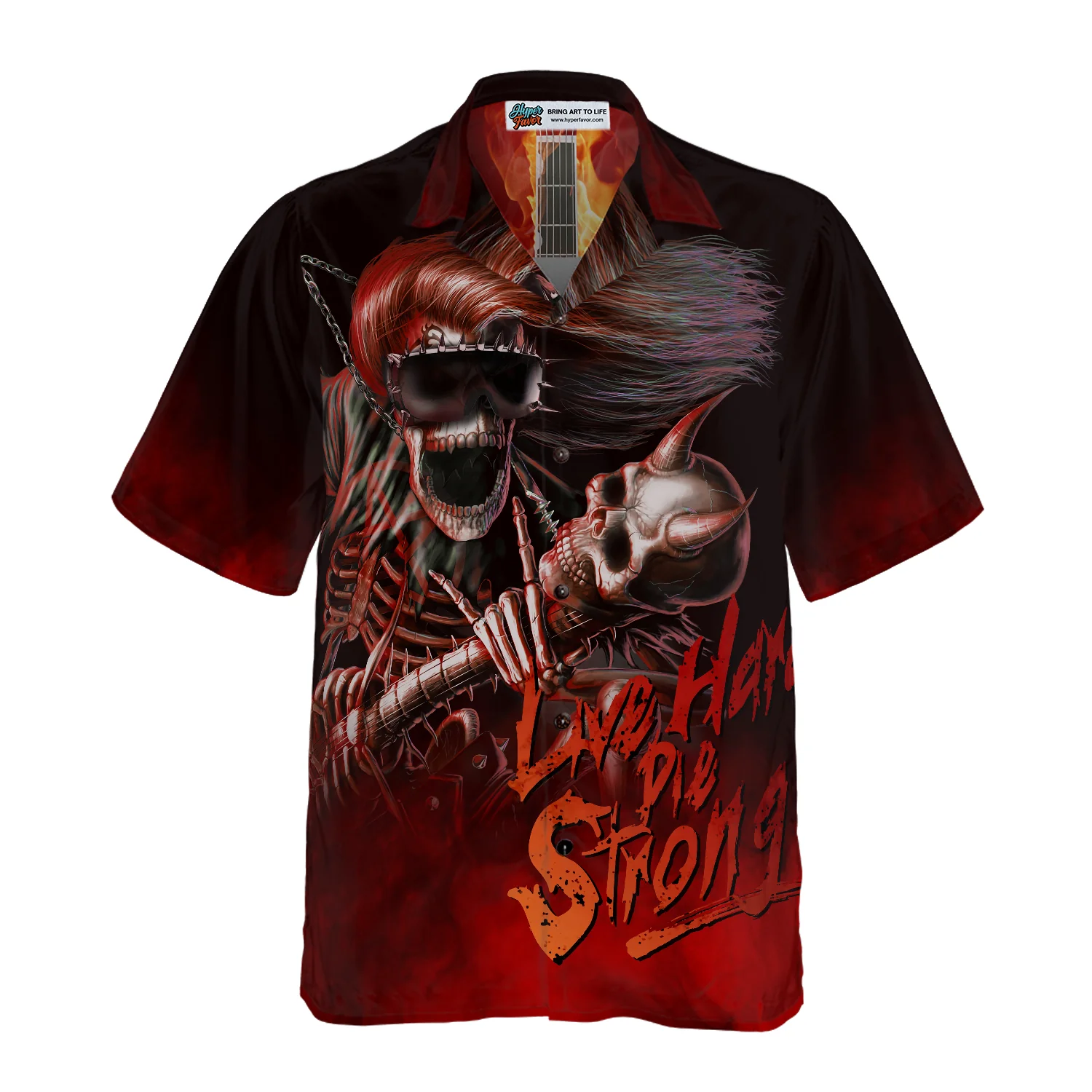 Live Hard Die Strong Burning Guitar Hawaiian Shirt Aloha Shirt For Men and Women