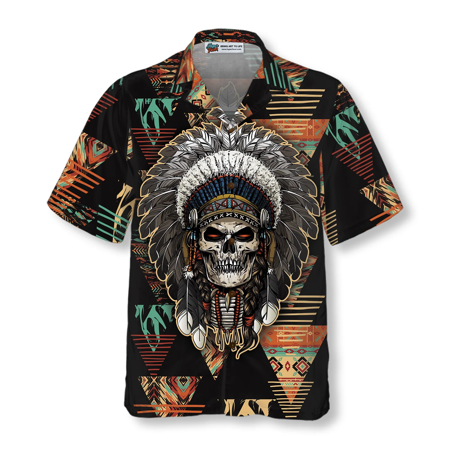 Indian Skull With Tribal Ethnic Pattern Hawaiian Shirt Aloha Shirt For Men and Women