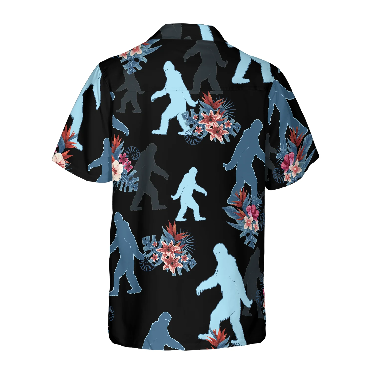 Bigfoot  The Tropical Leaves Bigfoot Hawaiian Shirt Black Tropical Floral Bigfoot Shirt Aloha Shirt For Men and Women