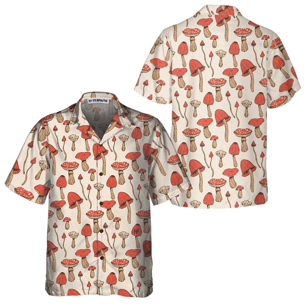 Autumn Mushrooms Hawaiian Shirt Short Sleeve Mushtroom Shirt  Women Aloha Shirt For Men and Women