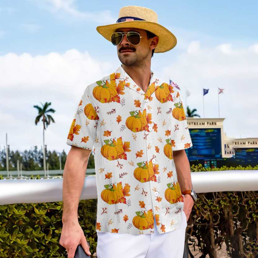 Thanksgiving Fall Leaves And Pumpkins Hawaiian Shirt Funny Thanksgiving Shirt Best Gift For Thanksgiving Day Aloha Shirt For Men and Women