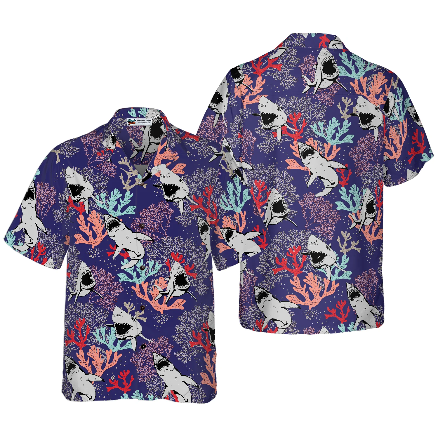 Blue Ocean Coral Sharks Hawaiian Shirt Aloha Shirt For Men and Women