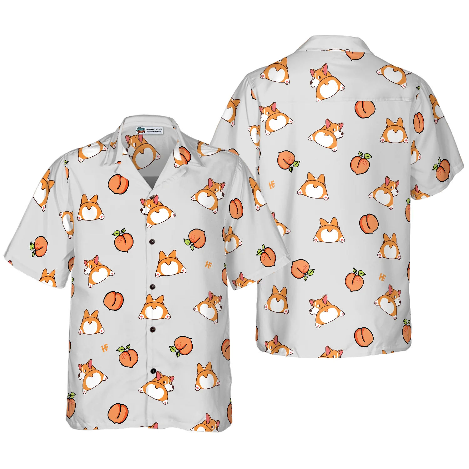 Corgi Butt And Peaches Seamless Hawaiian Shirt Aloha Shirt For Men and Women