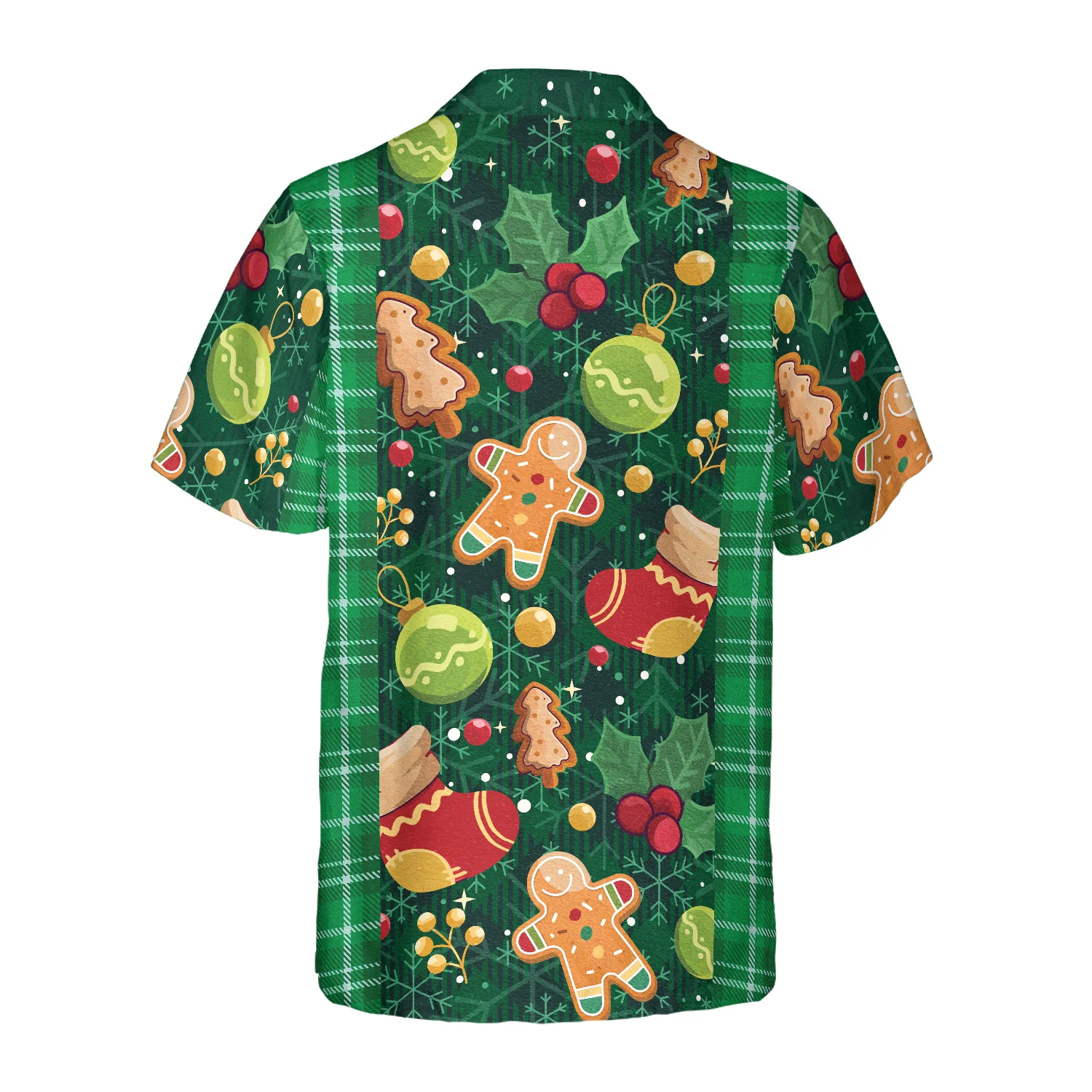 Hyperfavor Christmas Green Plaid Pattern Hawaiian shirt Christmas Shirts Short Sleeve Button Down Shirt Aloha Shirt For Men and Women