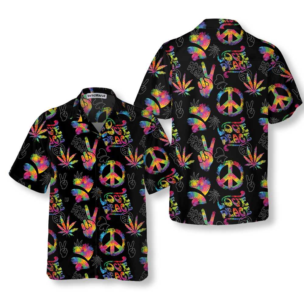 Love Peace Hippie Hawaiian Shirt Rainbow Hippie Symbols Shirt Aloha Shirt For Men and Women