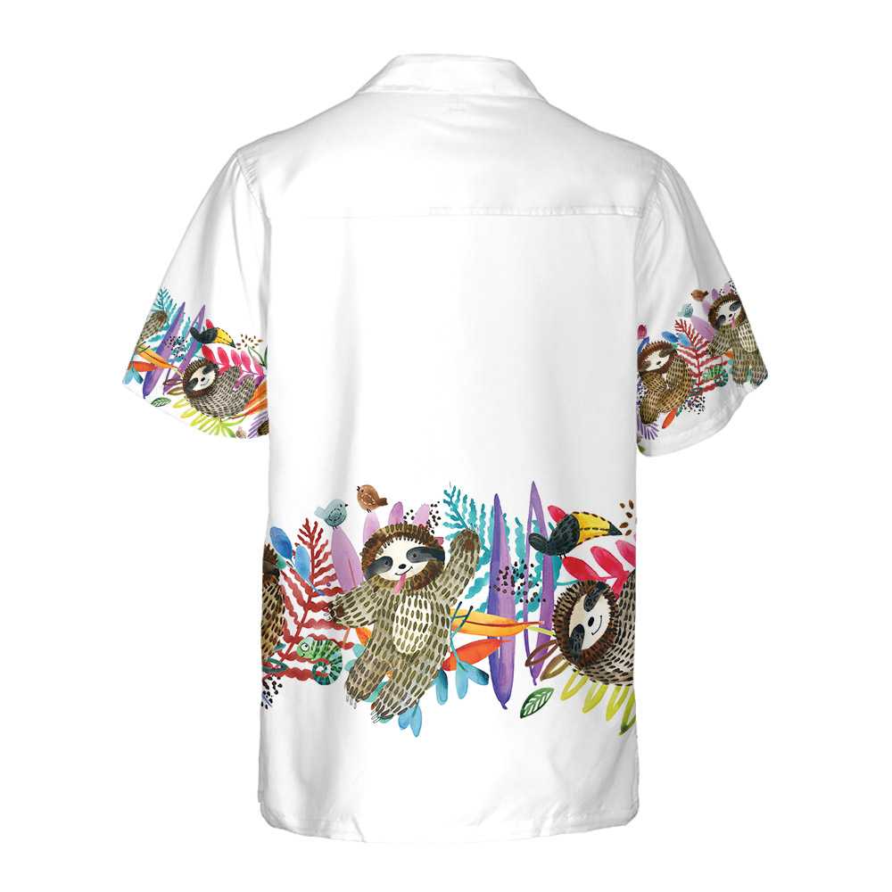 Watercolor Cute Sloth And Tropical Plant Hawaiian Shirt Funny Sloth Shirt For Adults Sloth Themed Gift Idea Aloha Shirt For Men and Women