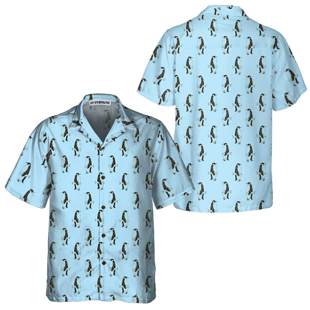 Penguin And Fish Seamless Pattern Hawaiian Shirt Cool Penguin Shirt Penguin Themed Gift Idea Aloha Shirt For Men and Women