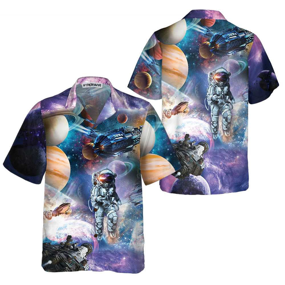 Outer Space Hawaiian Shirt Space Themed Shirt Planet Button Up Shirt For Adults Aloha Shirt For Men and Women