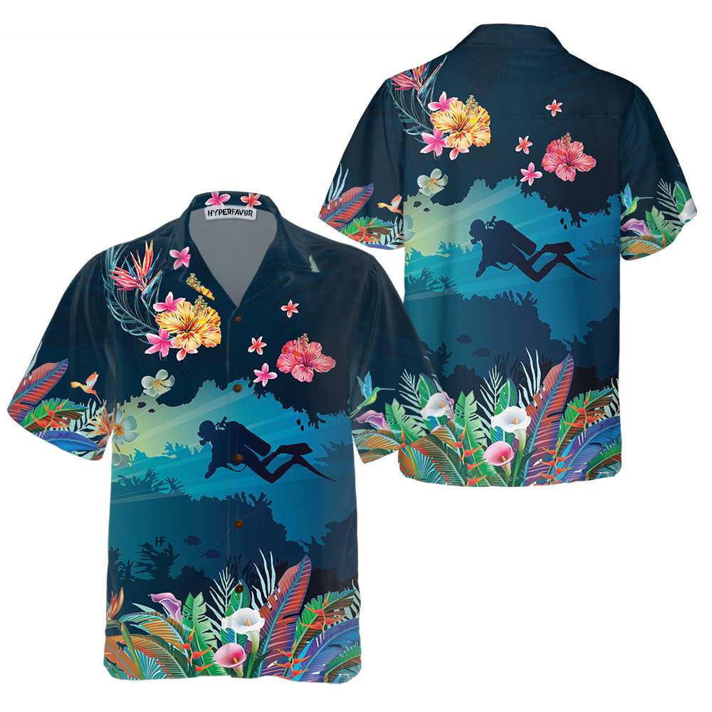 Tropical Scuba Diving Hawaiian Shirt Scuba Diving Shirt Cool Gift For Scuba Diving Lover Aloha Shirt For Men and Women