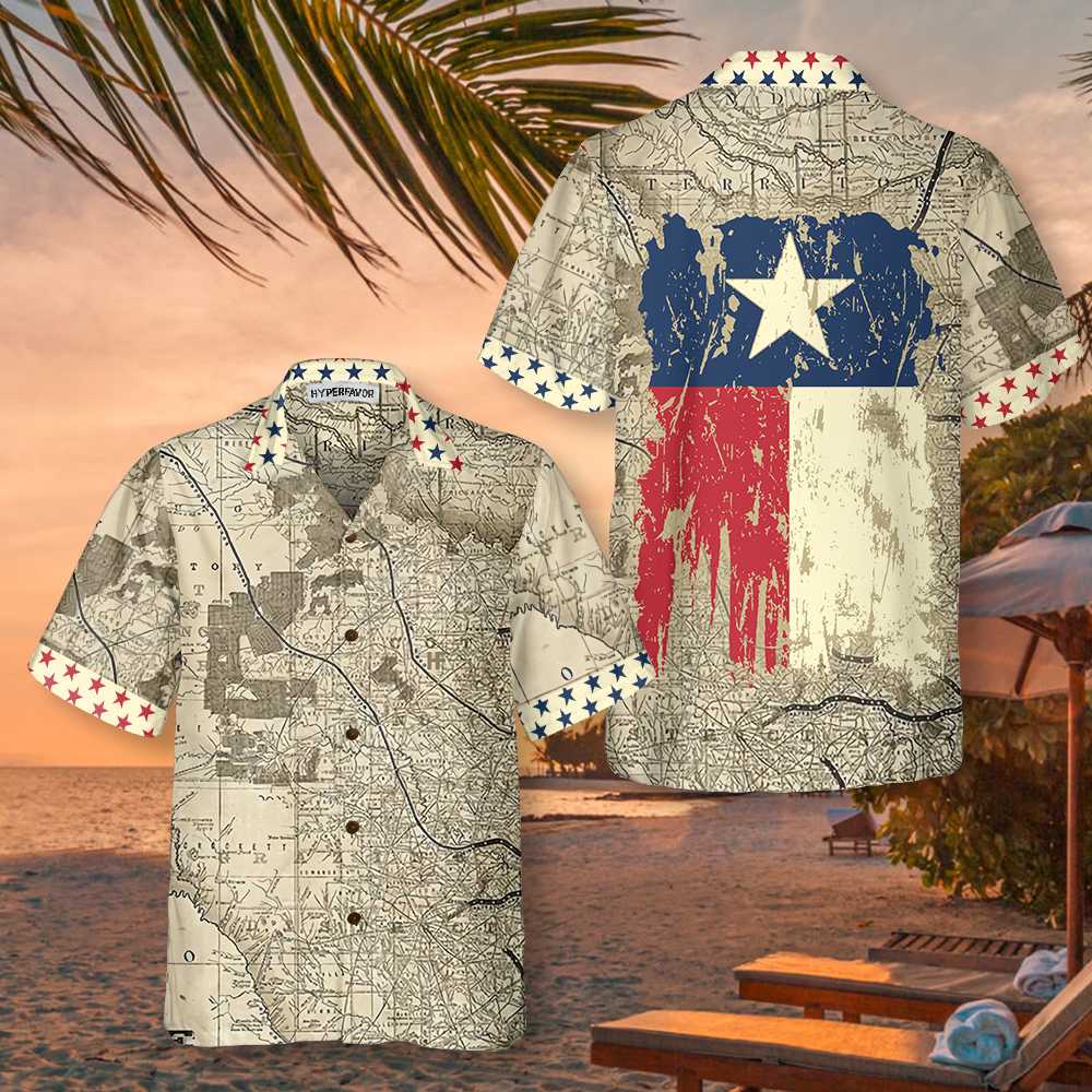 Old Map of Texas Vintage Texas Hawaiian Shirt Unique Texas Shirt For Texas Lovers Aloha Shirt For Men and Women