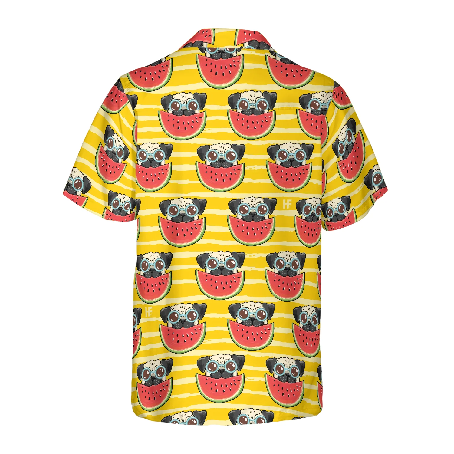 Pug Watermelon Yellow Background Hawaiian Shirt Aloha Shirt For Men and Women