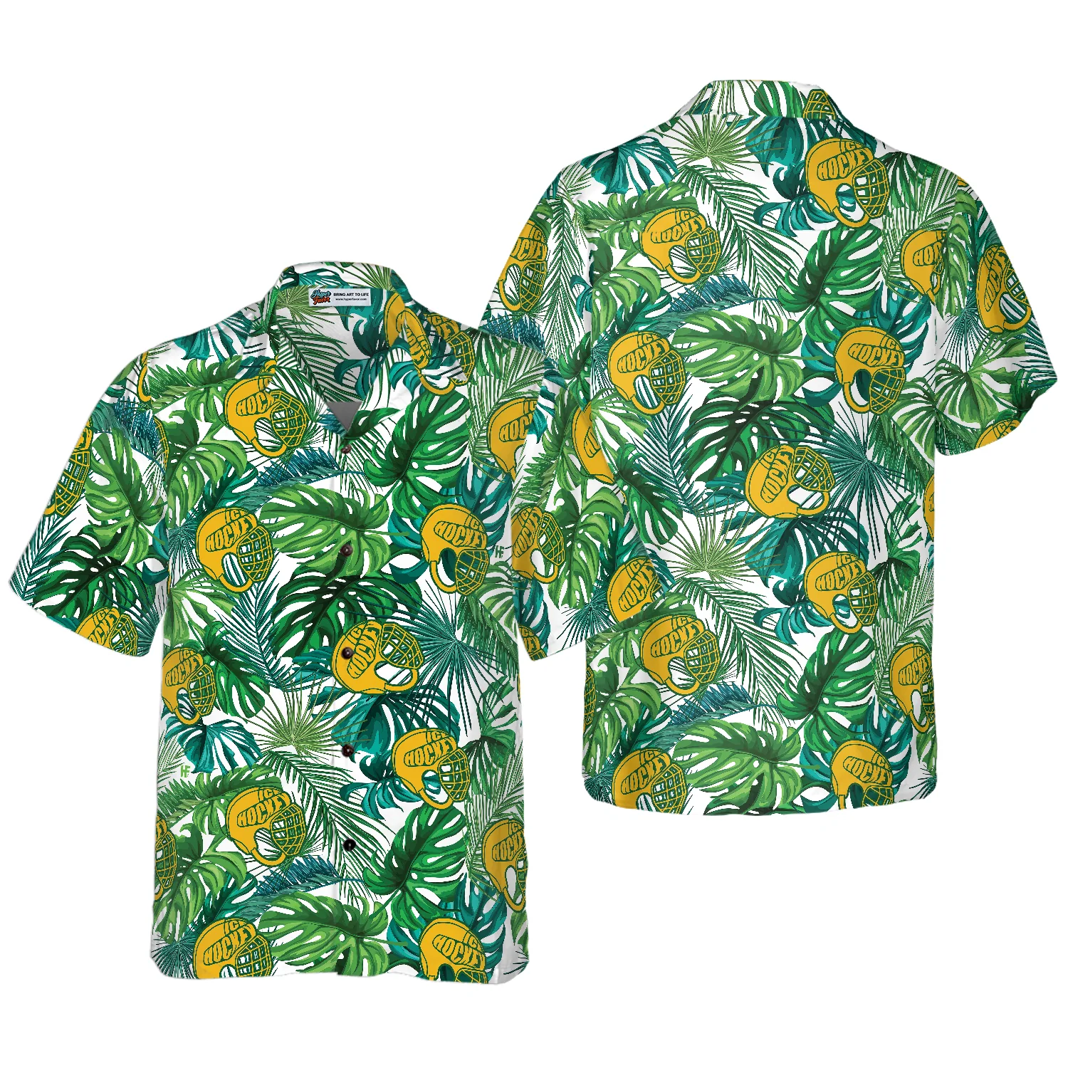 Tropical Ice Hockey Yellow Helmet Hawaiian Shirt Aloha Shirt For Men and Women