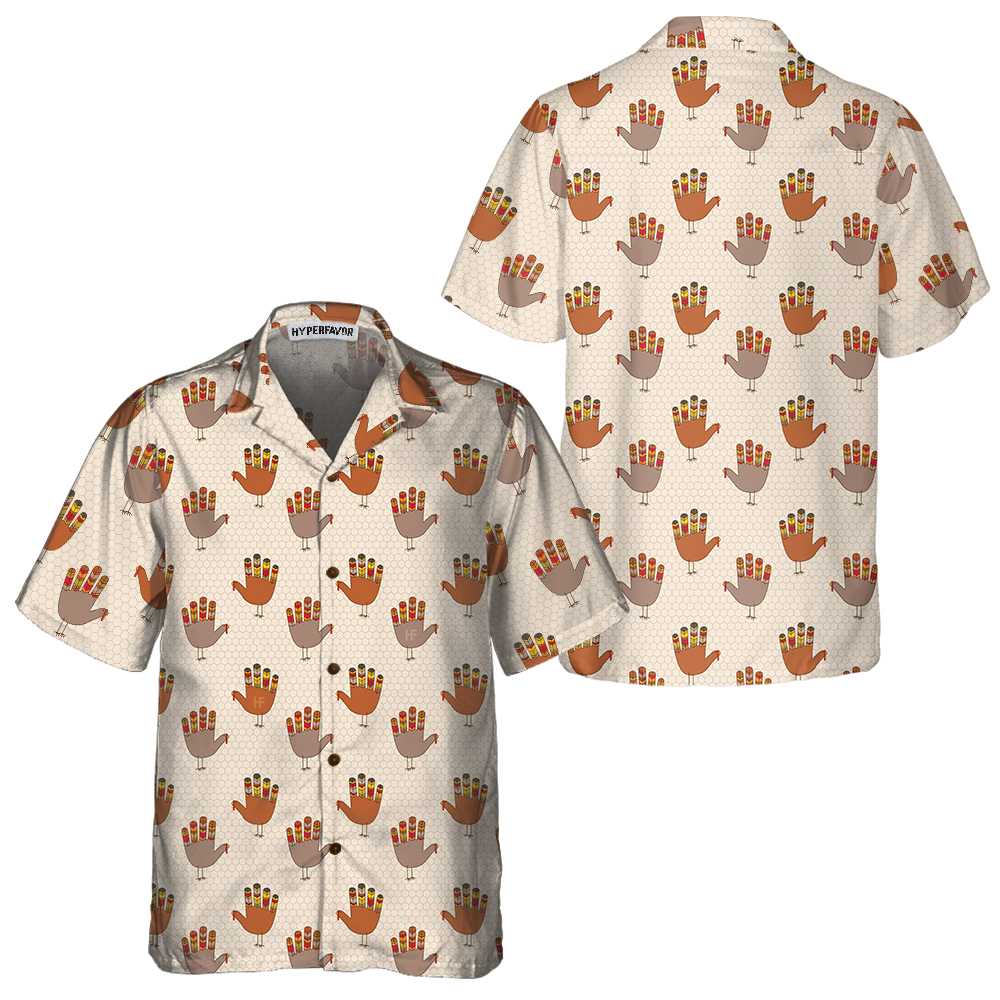 Colorful Thanksgiving Turkey Hawaiian Shirt Funny Turkey Hand Pattern Thanksgiving Shirt Gift For Thanksgiving Day Aloha Shirt For Men and Women