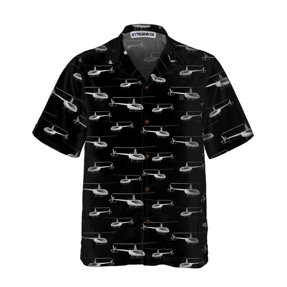 Monochrome Seamless Helicopter Pattern Hawaiian Shirt Black And White Helicopter Shirt Aloha Shirt For Men and Women