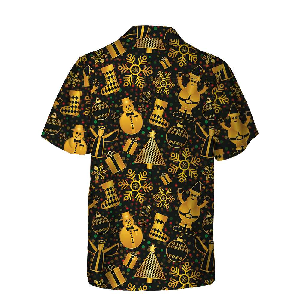 Golden Christmas Elements Hawaiian Shirt Funny Christmas Shirt Best Xmas Gift Idea Aloha Shirt For Men and Women