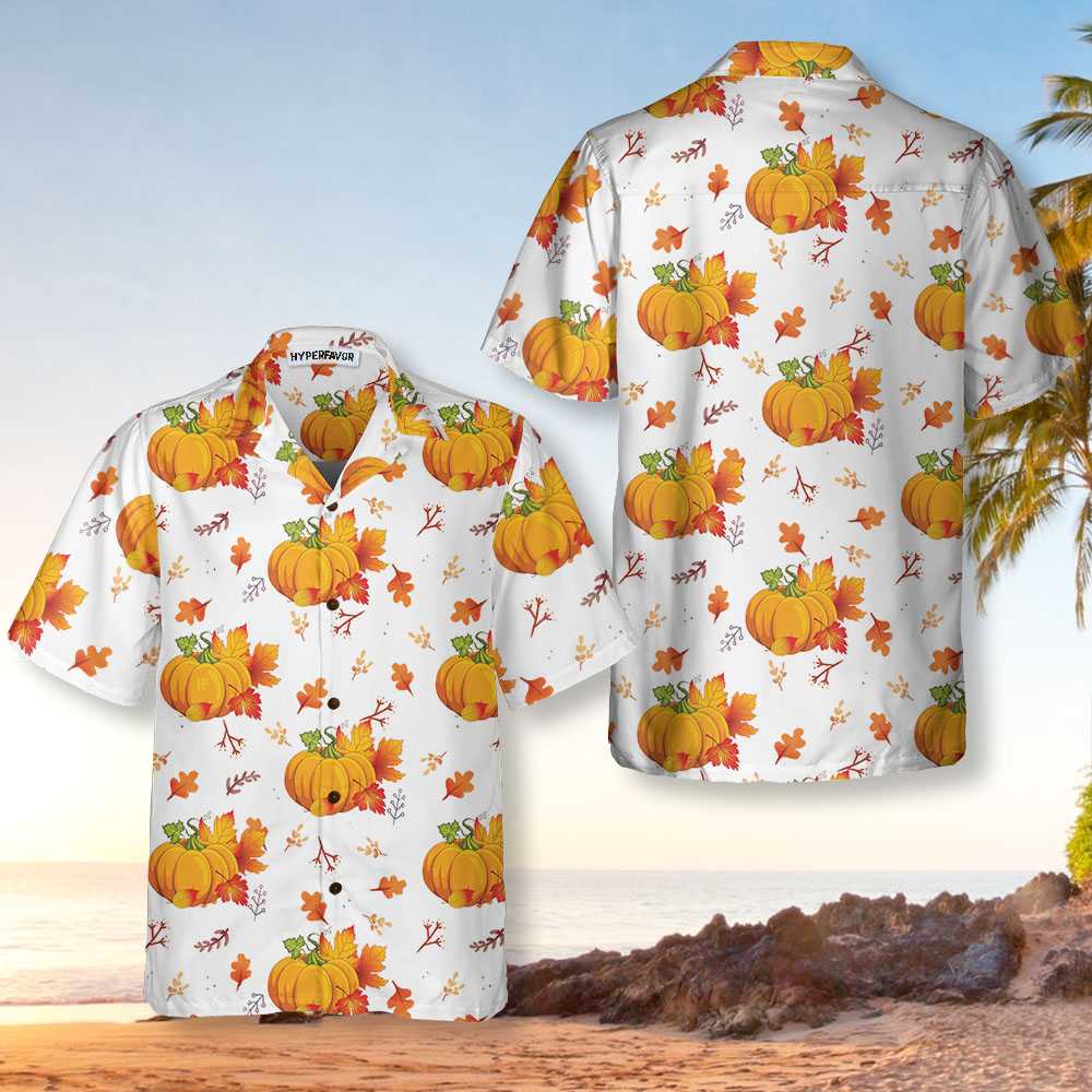 Thanksgiving Fall Leaves And Pumpkins Hawaiian Shirt Funny Thanksgiving Shirt Best Gift For Thanksgiving Day Aloha Shirt For Men and Women