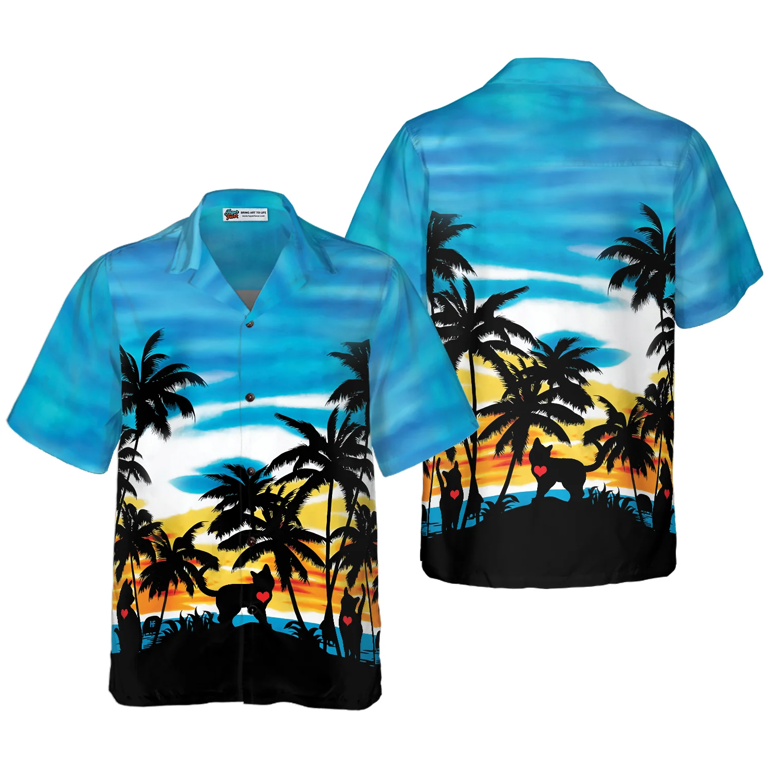 Cat Love Sunset Hawaiian Shirt Aloha Shirt For Men and Women