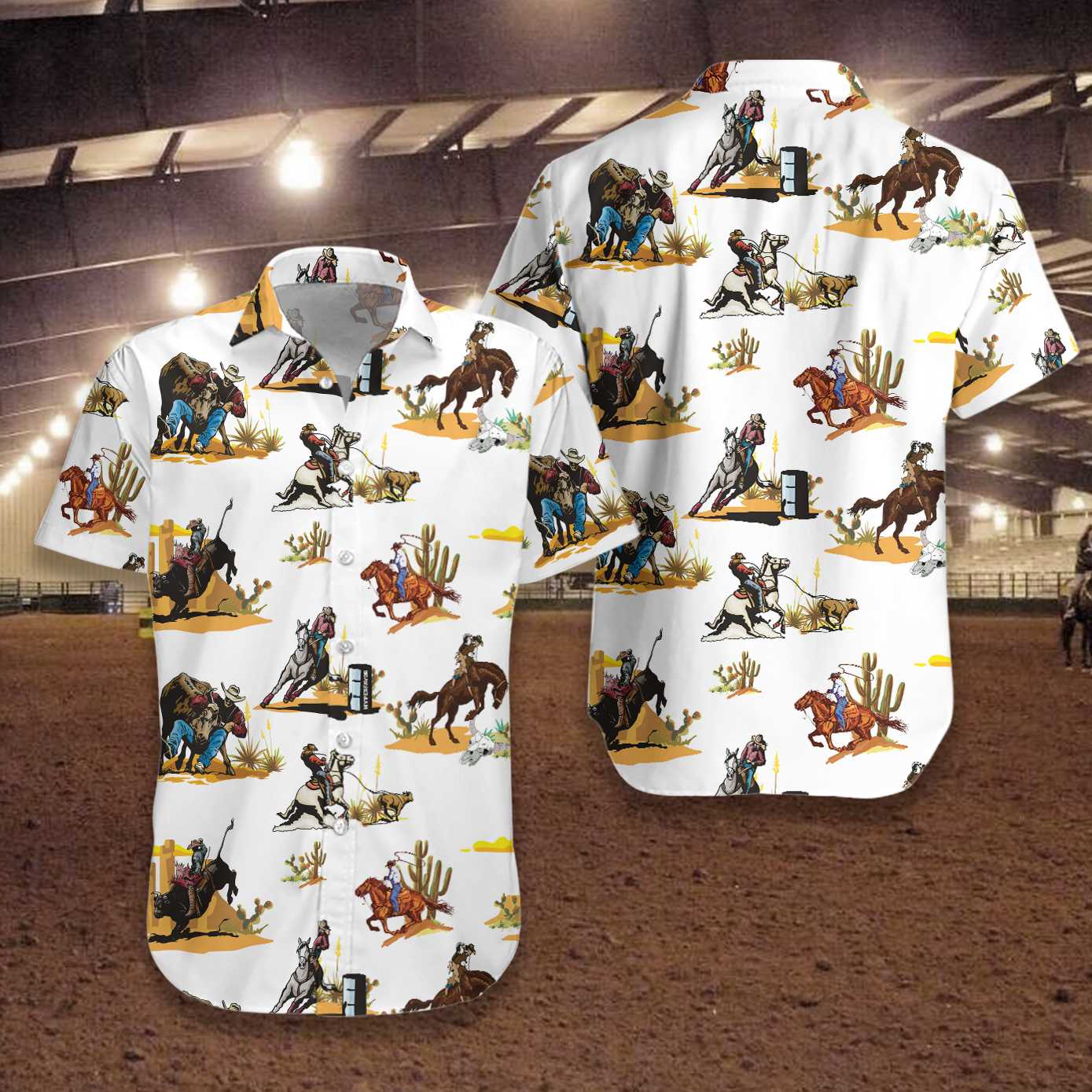 Rodeo Seamless Pattern Hawaiian Shirt White Version Texas Native Western Shirt Proud Texas Shirt Aloha Shirt For Men and Women