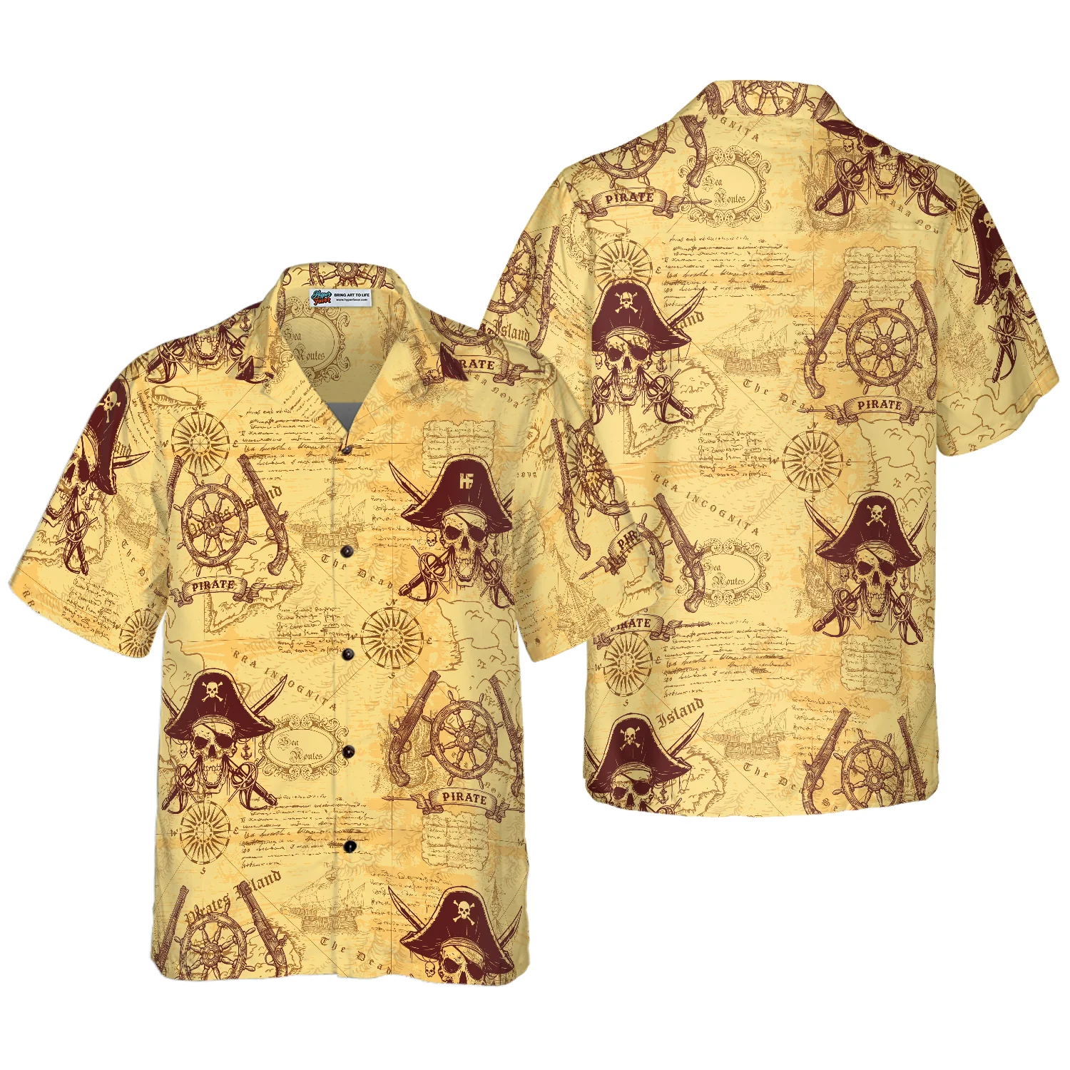 Skull Pirates Of The Ancient Sea Map Hawaiian Shirt Aloha Shirt For Men and Women