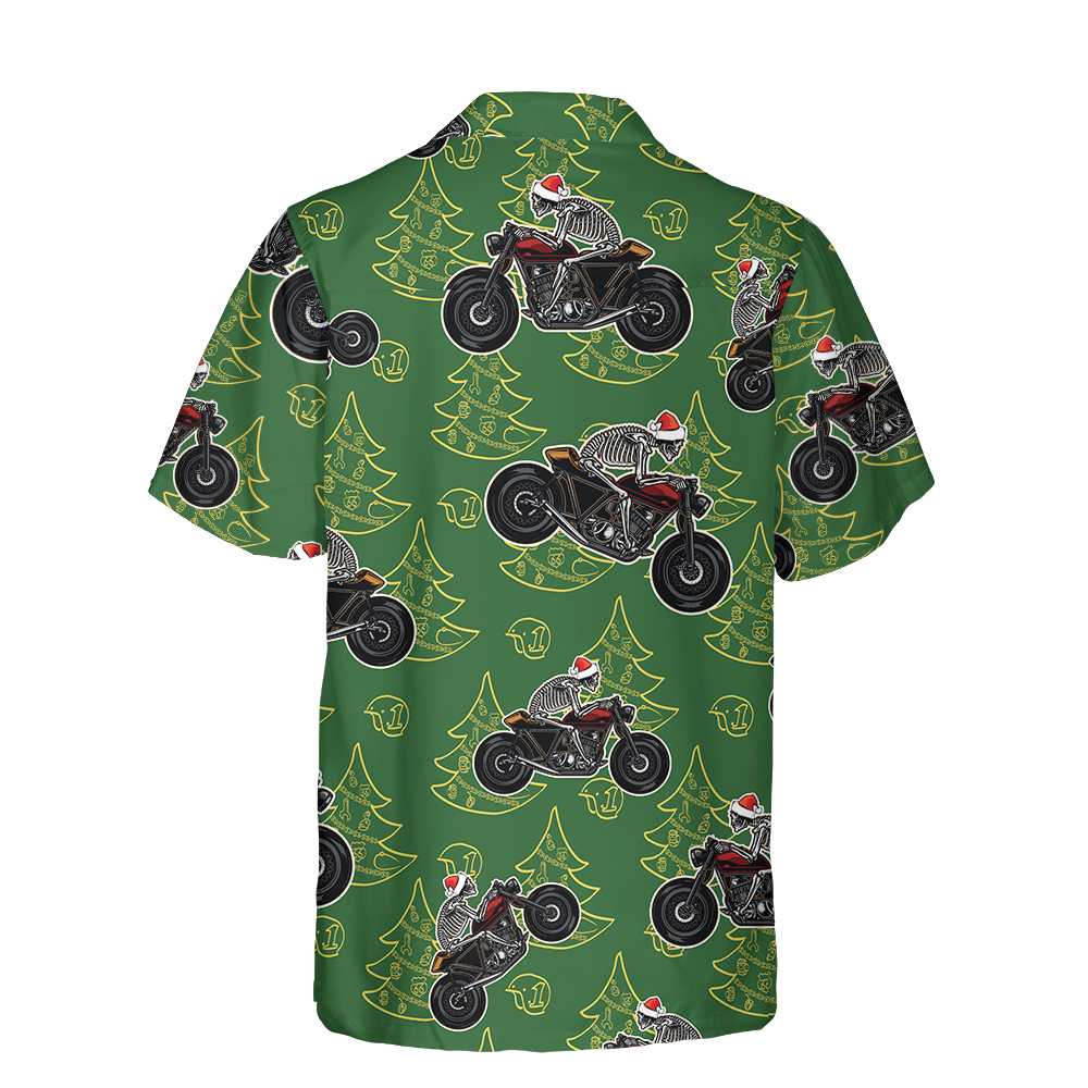 Skeleton Riding Motorcycle Christmas Hawaiian Shirt Funny Christmas Gift For Bikers Aloha Shirt For Men and Women