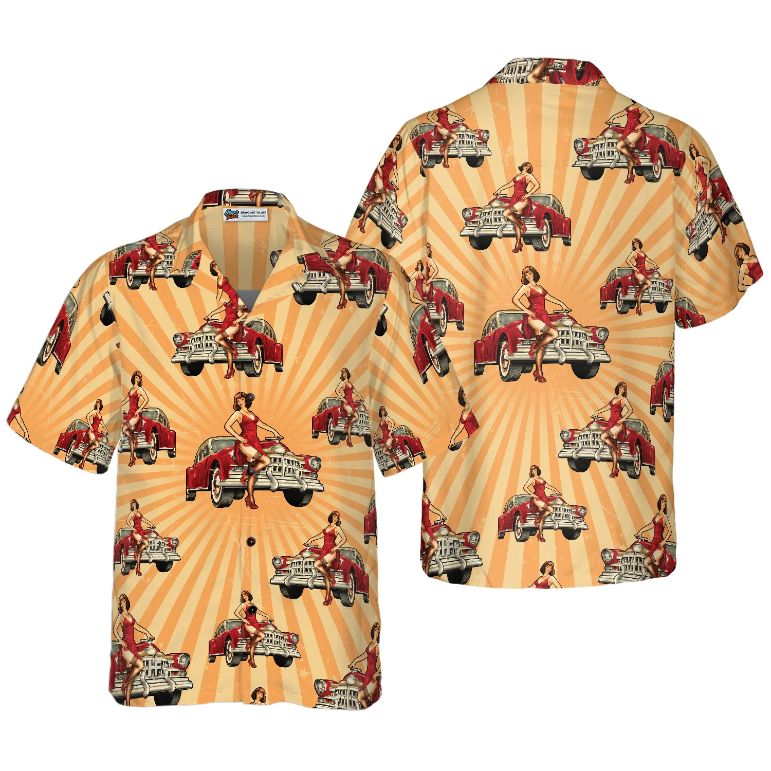 Vintage Car And Chick For Dinner Hawaiian Shirt Aloha Shirt For Men and Women