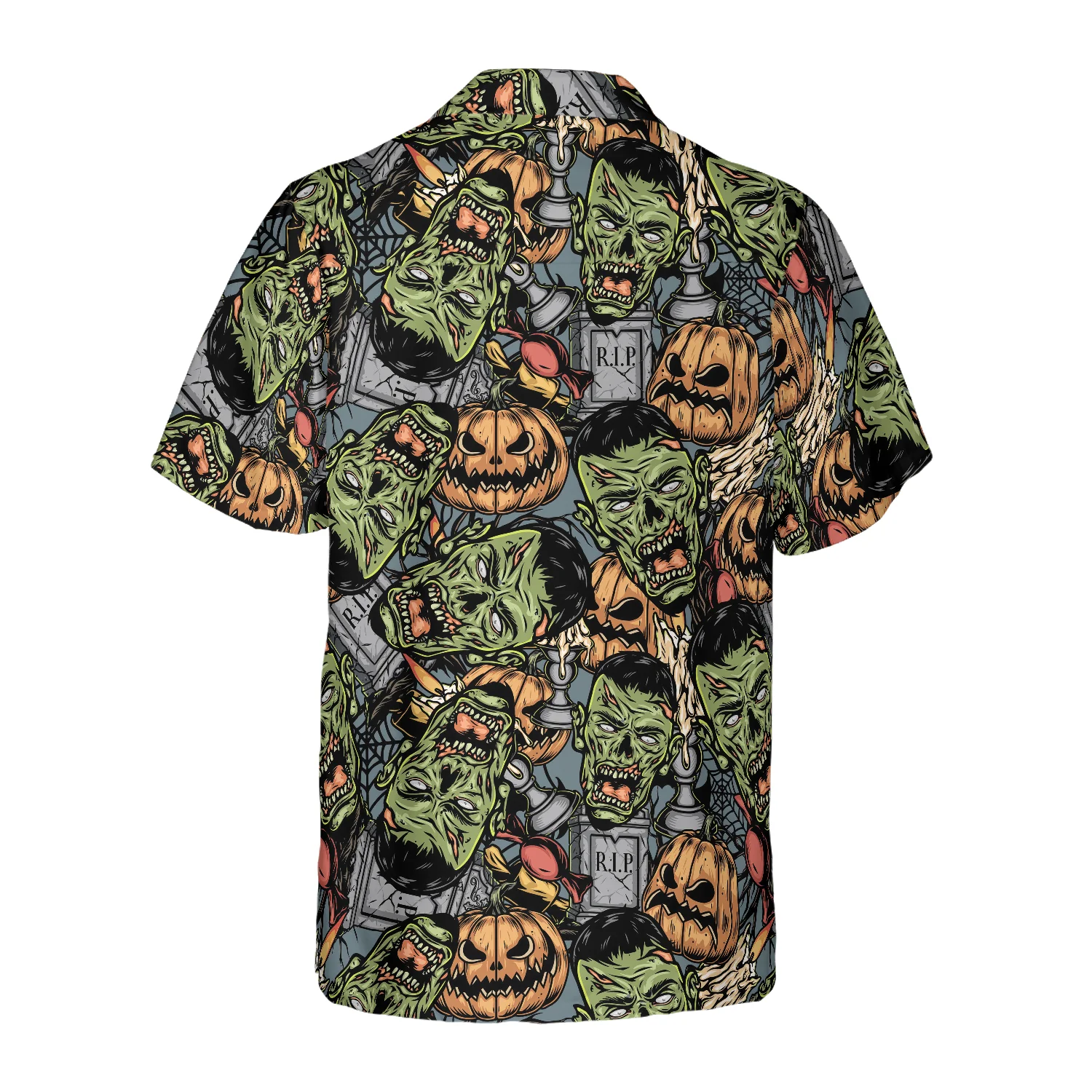 Halloween Monsters Hawaiian Shirt Rip Grave Board Frankenstein And Jack-o-lantern Pumpkin Hawaiian Shirt Aloha Shirt For Men and Women