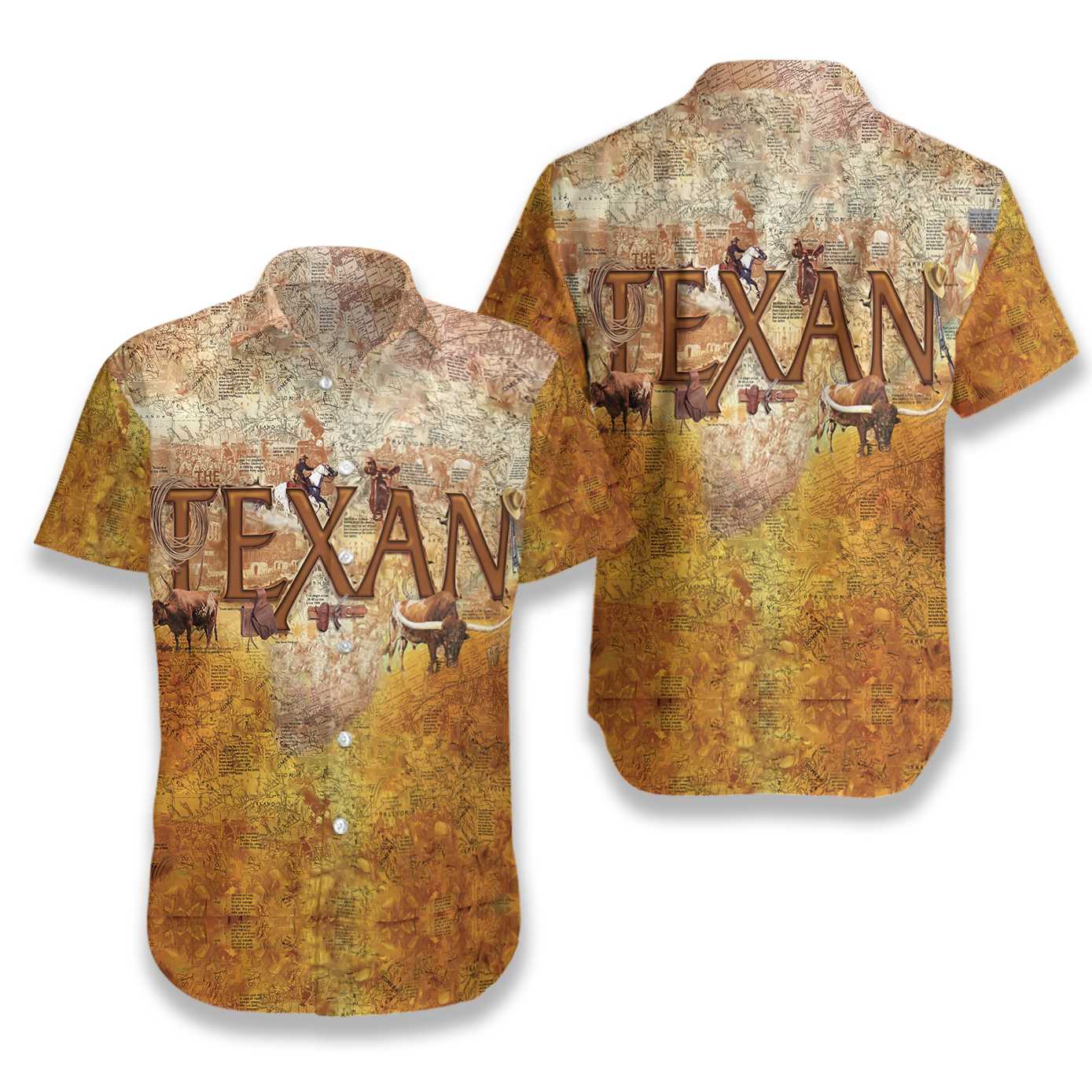 Patriotic Texas Hawaiian Shirt For Texan Unique Longhorns And Map Pattern Texas Home Shirt Proud Texas Shirt Aloha Shirt For Men and Women