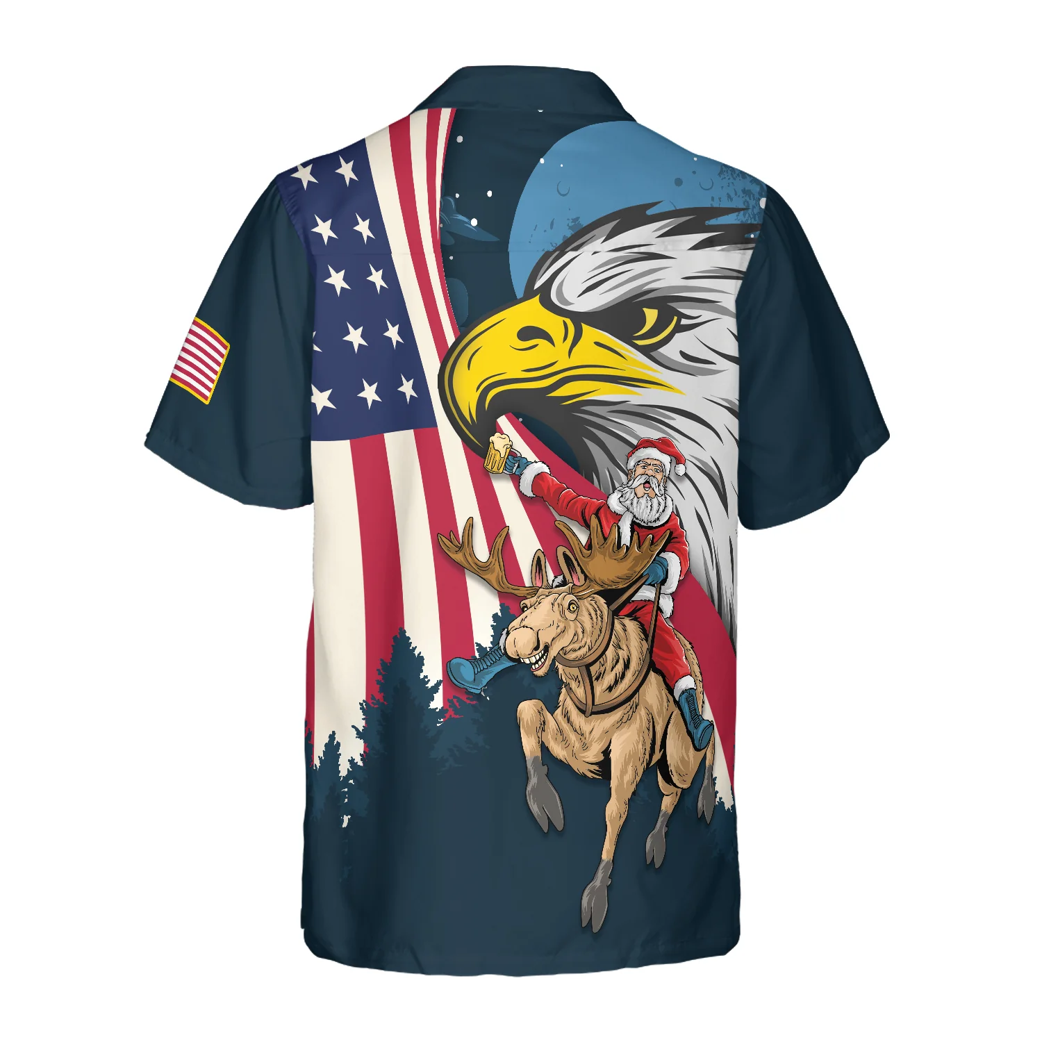 Hyperfavor Christmas Hawaiian Shirts Santa With American Flag 2 Shirt Short Sleeve Christmas Shirt Idea Gift Aloha Shirt For Men and Women