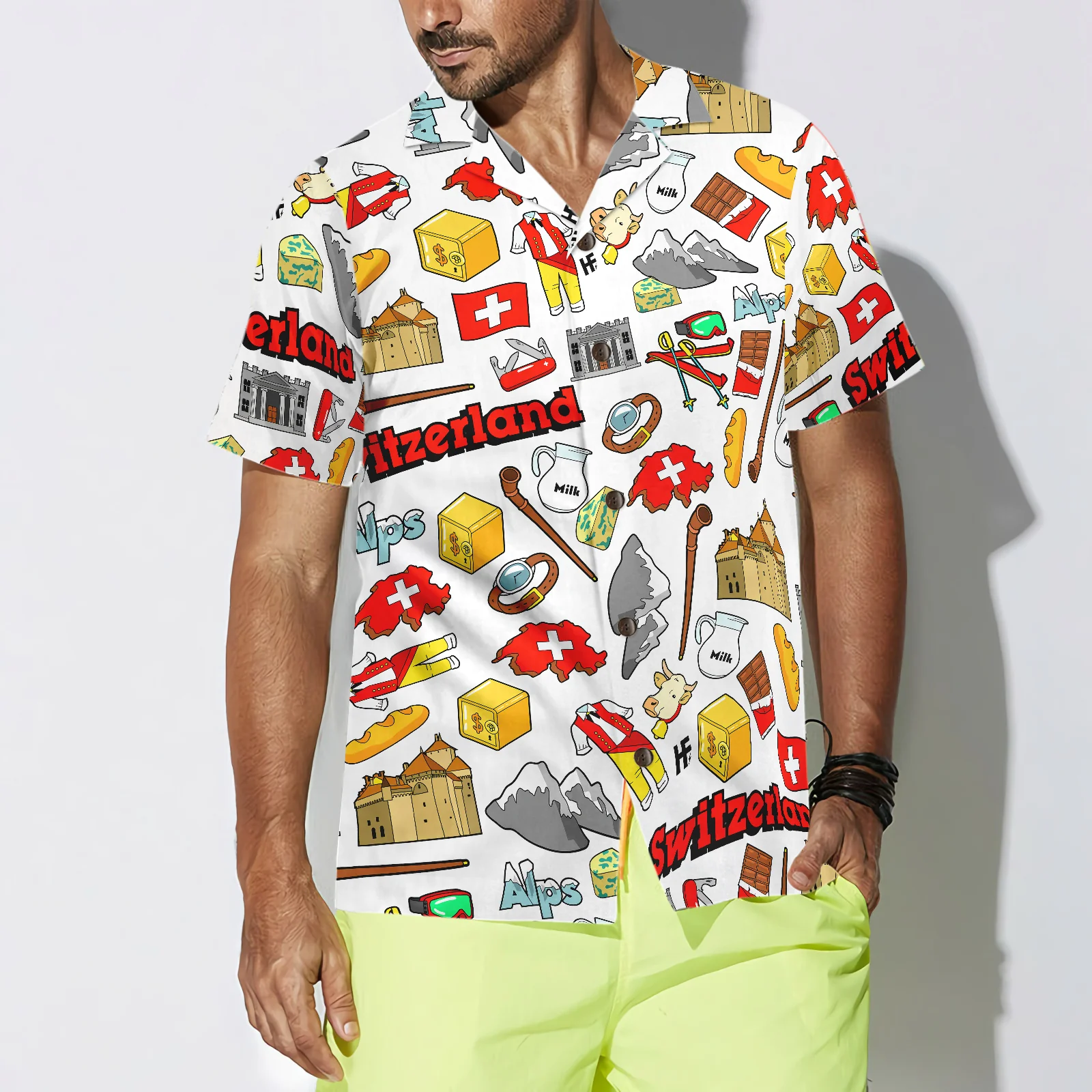 I Love Switzerland Doodle Hawaiian Shirt Aloha Shirt For Men and Women