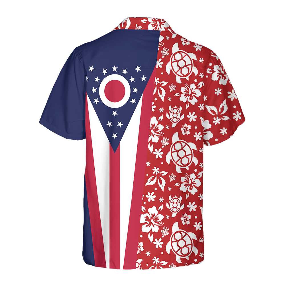 Ohio Flag And Hibiscus Pattern Ohio State Hawaiian Shirt Ohio Flag Shirt Proud Ohio Gift Aloha Shirt For Men and Women