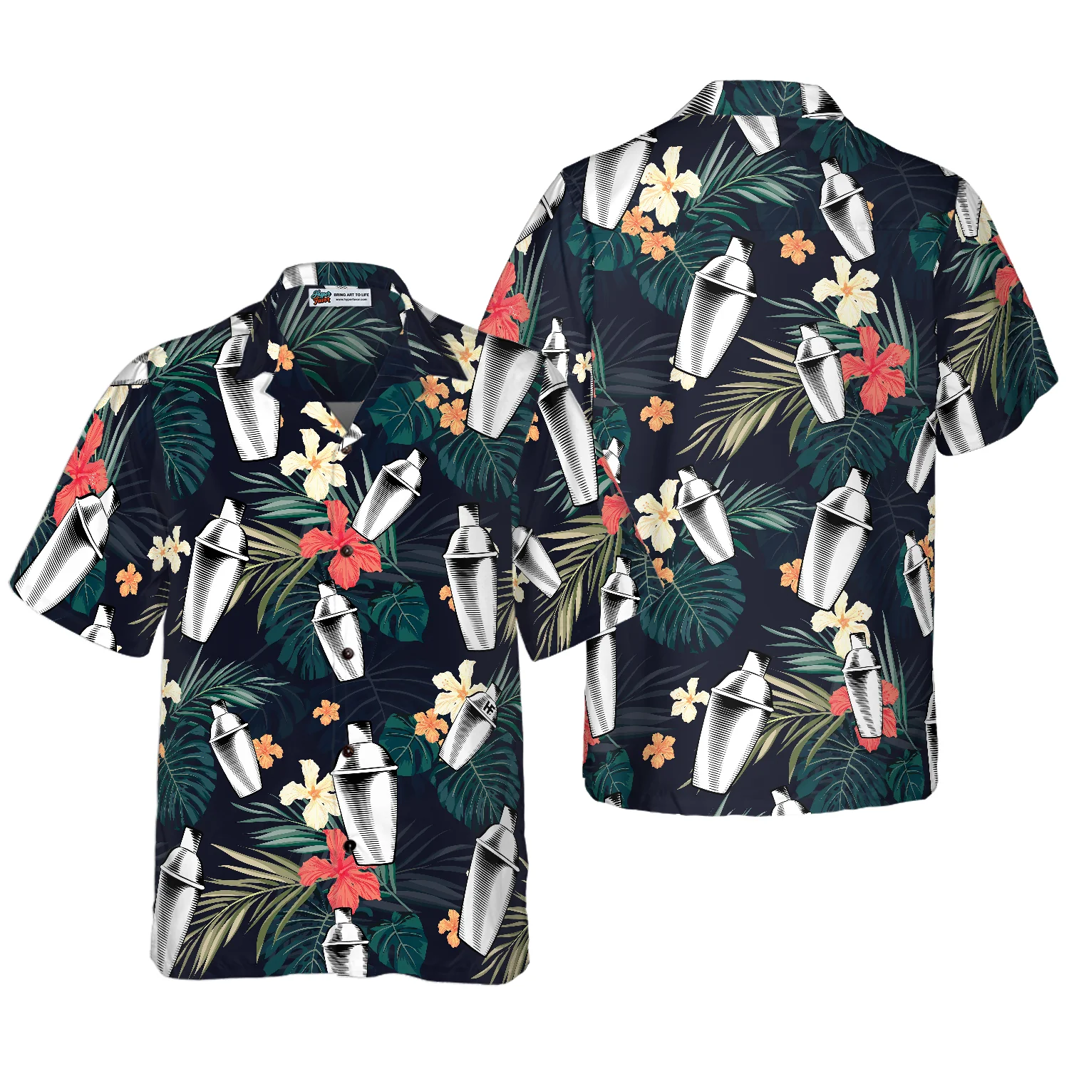 Tropical Pattern Bartender Shirts Hawaiian Shirt Aloha Shirt For Men and Women