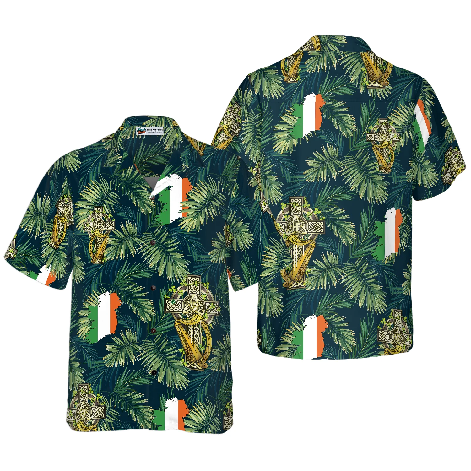 Cross Celtic Harp Pattern Irish Proud Hawaiian Shirt Aloha Shirt For Men and Women