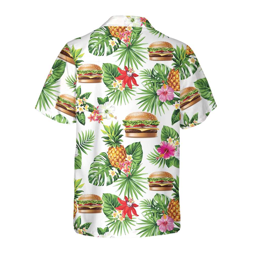 Tropical Burger Aloha Hawaiian Shirt Funny Hamburger Shirt  Women Aloha Shirt For Men and Women