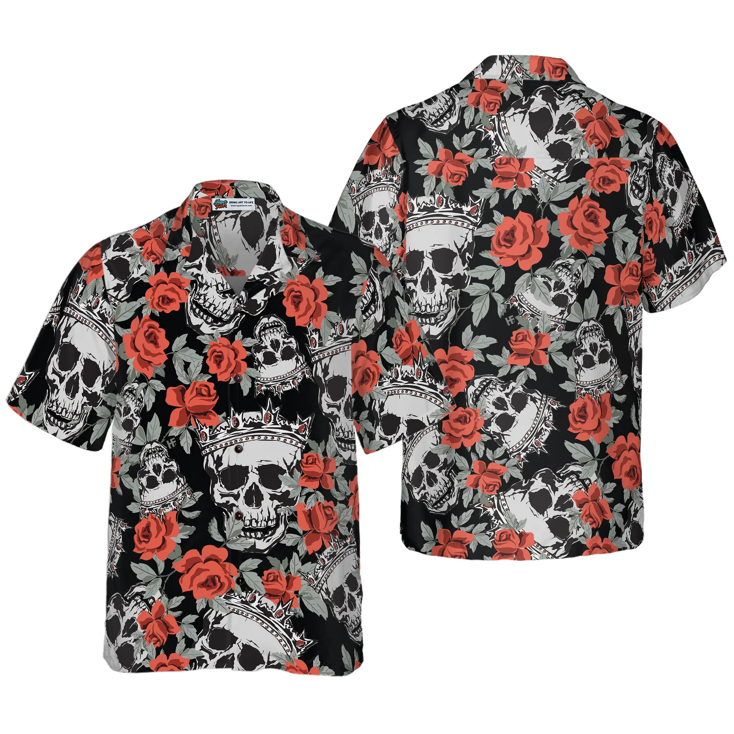 Skull With Crown And Red Rose Hawaiian Shirt Aloha Shirt For Men and Women