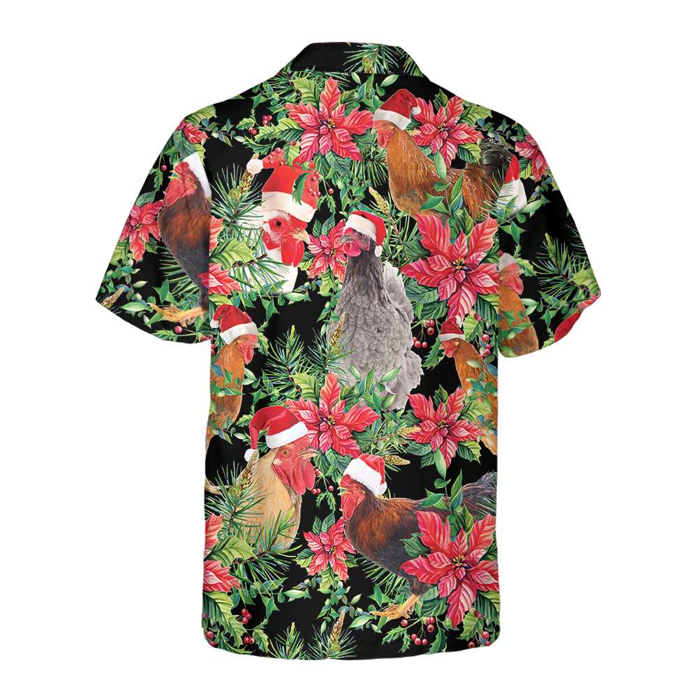 Funny Chicken With Christmas Plants Hawaiian Shirt Aloha Shirt For Men and Women