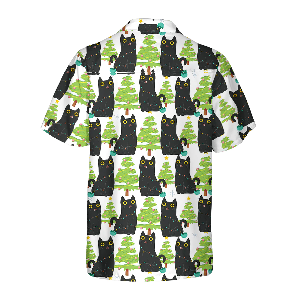 Christmas Funny Black Cat Hawaiian Shirt Cute Christmas Hawaiian Shirt Gift Aloha Shirt For Men and Women