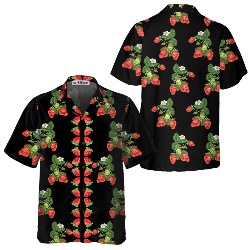 50s Style Strawberries Hawaiian Shirt Strawberry Shirt  Women Strawberry Print Shirt Aloha Shirt For Men and Women