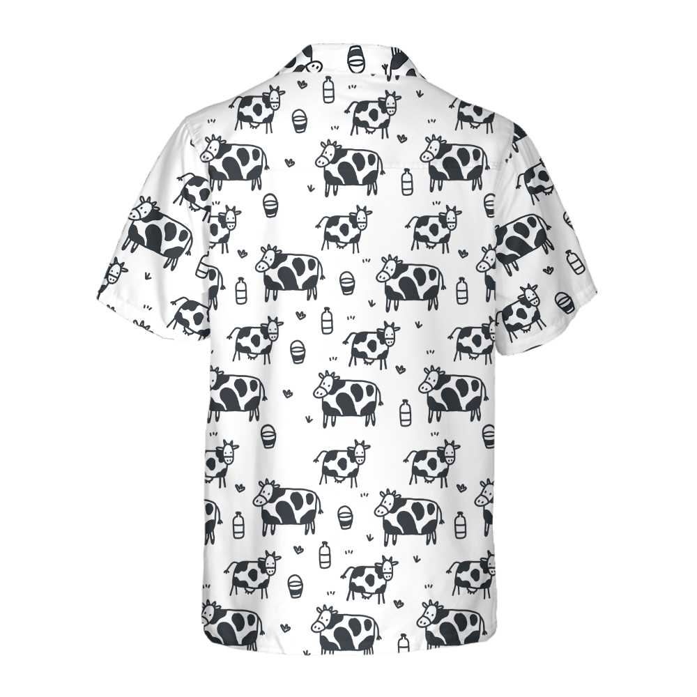 Cartoon Cow Hawaiian Shirt Funny Cow Print Button Up Shirt  Women Aloha Shirt For Men and Women