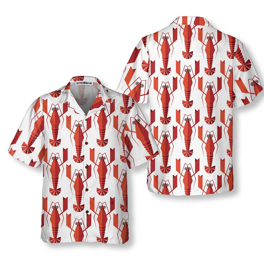 Geometric Lobster Pattern Hawaiian Shirt Funny Lobster Shirt For Adults Lobster Print Shirt Aloha Shirt For Men and Women