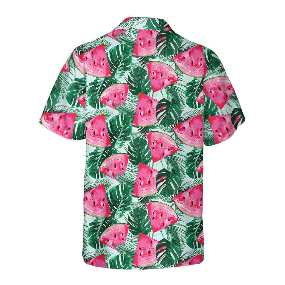 Tropical Palm Leaves Watermelon Hawaiian Shirt Cool Watermelon Shirt  Women Aloha Shirt For Men and Women