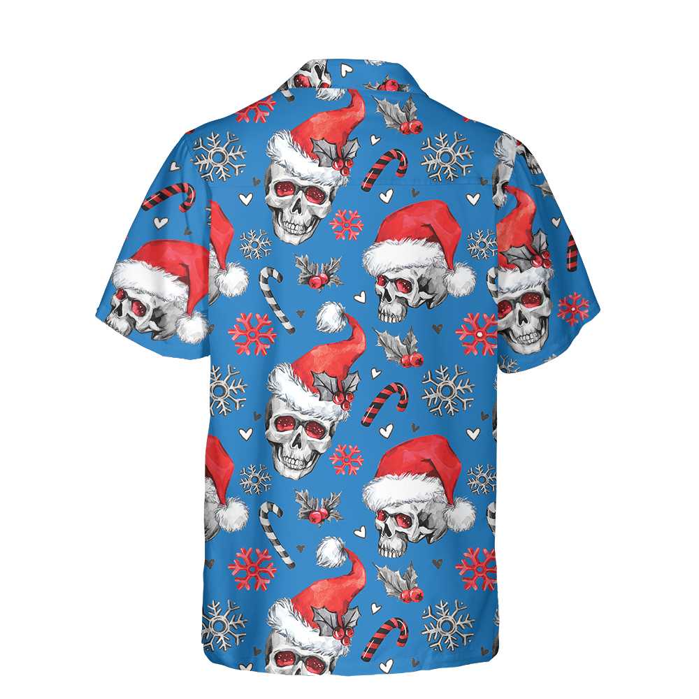 Christmas Skulls With Candy Canes Blue Version Christmas Hawaiian Shirt Skull Christmas Hawaiian Shirt Aloha Shirt For Men and Women