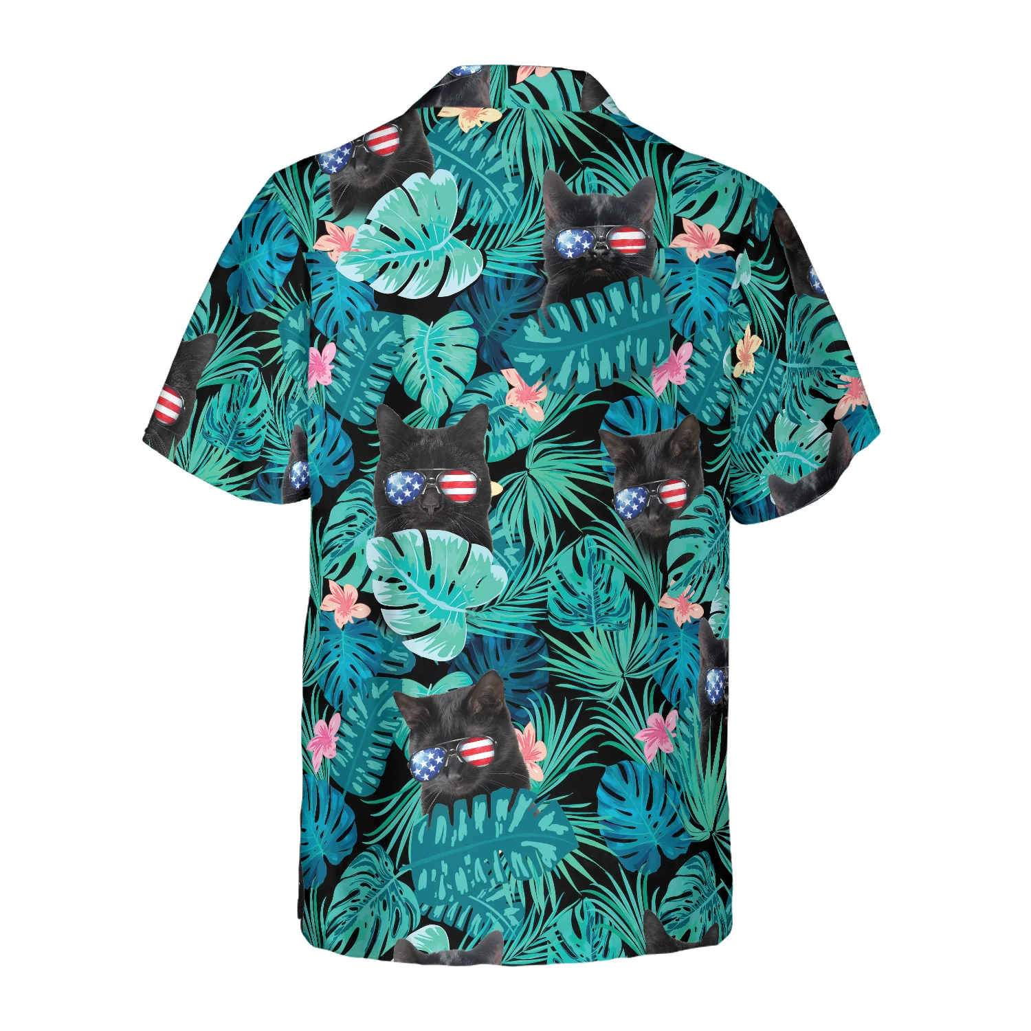 Black Cat Tropical Fourth Of July Hawaiian Shirt Aloha Shirt For Men and Women