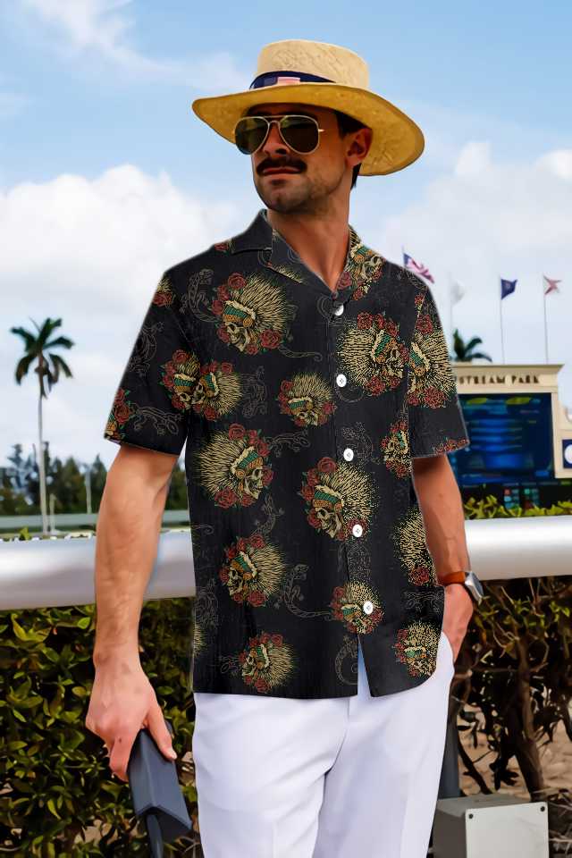 Vintage Native American Skull With Lizard Hawaiian Shirt Wild West American Indian Shirt Aloha Shirt For Men and Women