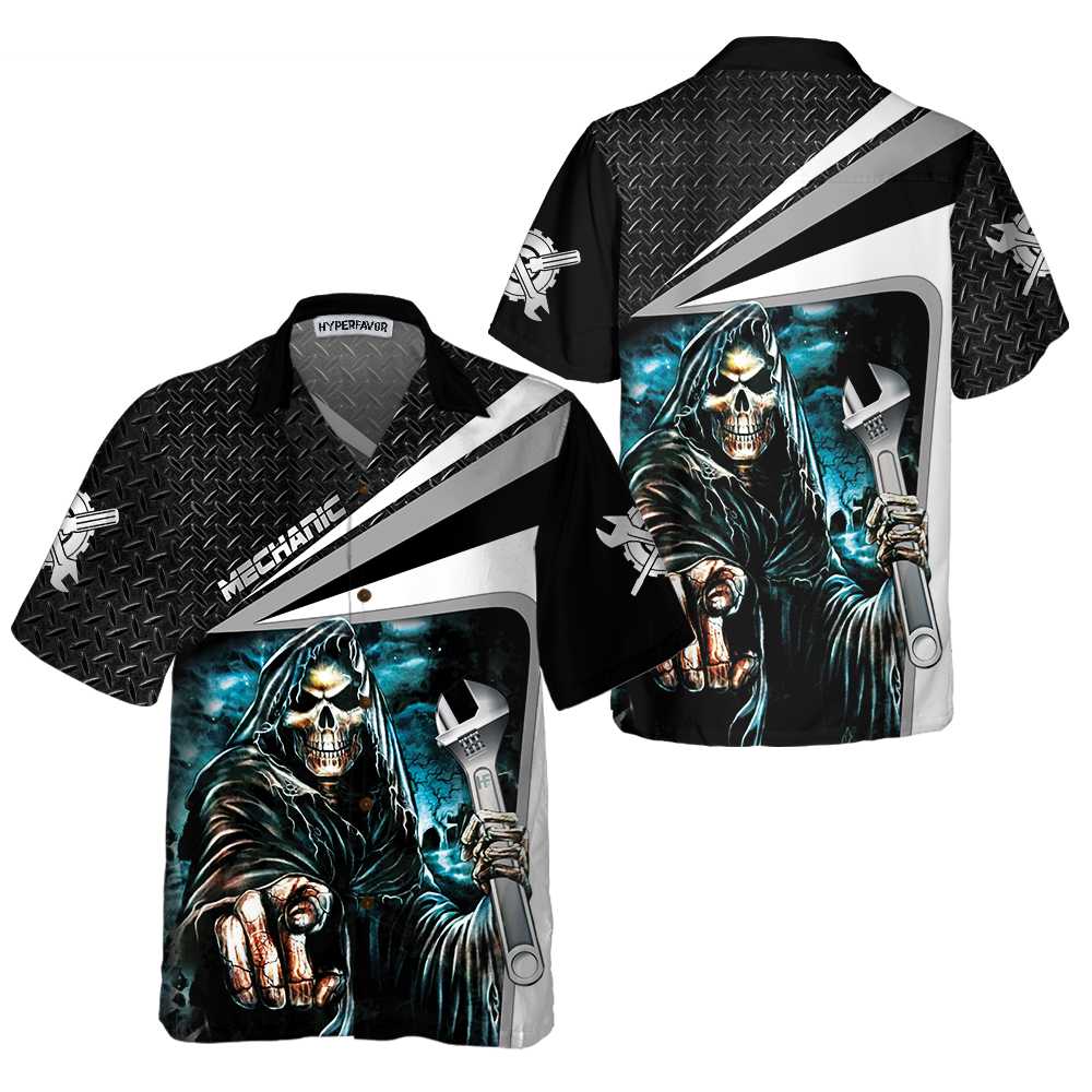 Mechanic Grim Reaper Mechanic Hawaiian Shirt Cool Skull Mechanic Shirt Best Mechanic Gift Aloha Shirt For Men and Women