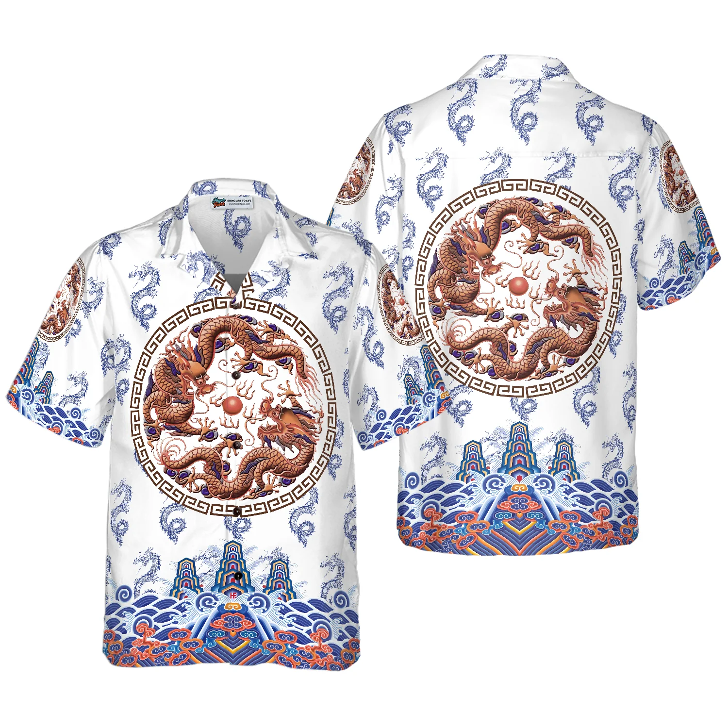 Chinoiserie Dragon White Hawaiian Shirt Aloha Shirt For Men and Women