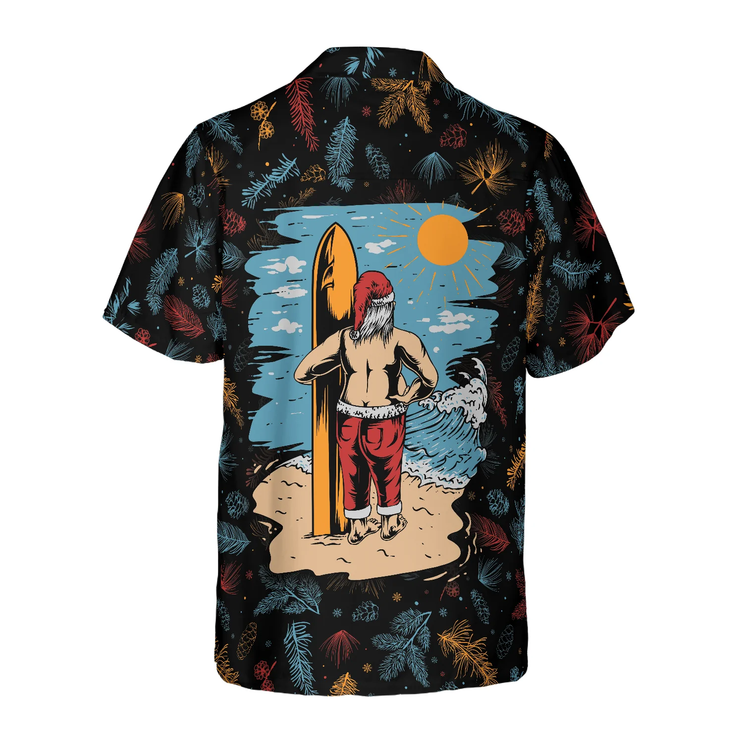 Hyperfavor Santa Beach Pattern 2 Hawaiian shirt Christmas Shirts Short Sleeve Button Down Shirt Aloha Shirt For Men and Women