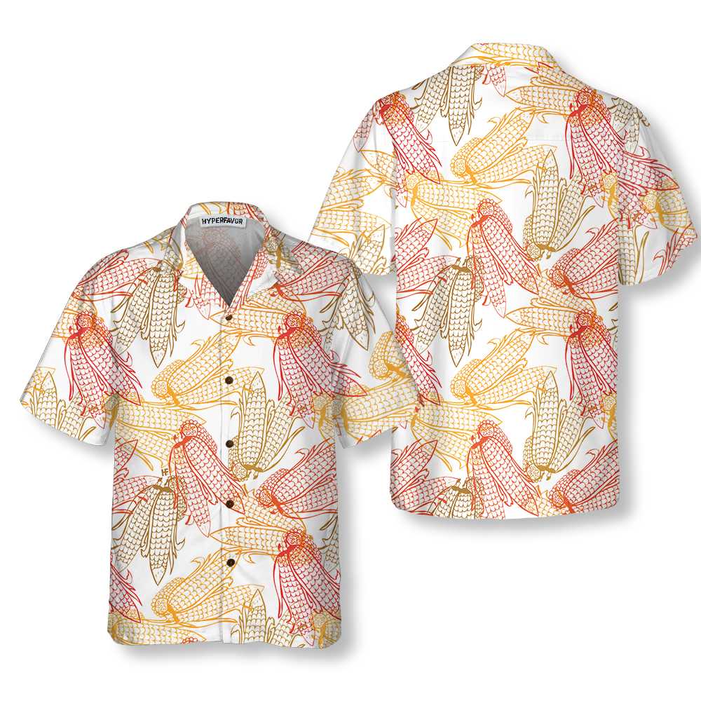 Corn Sketch Pattern Corn Hawaiian Shirt Corn Shirt  Women Corn Print Shirt Short Sleeve Aloha Shirt For Men and Women