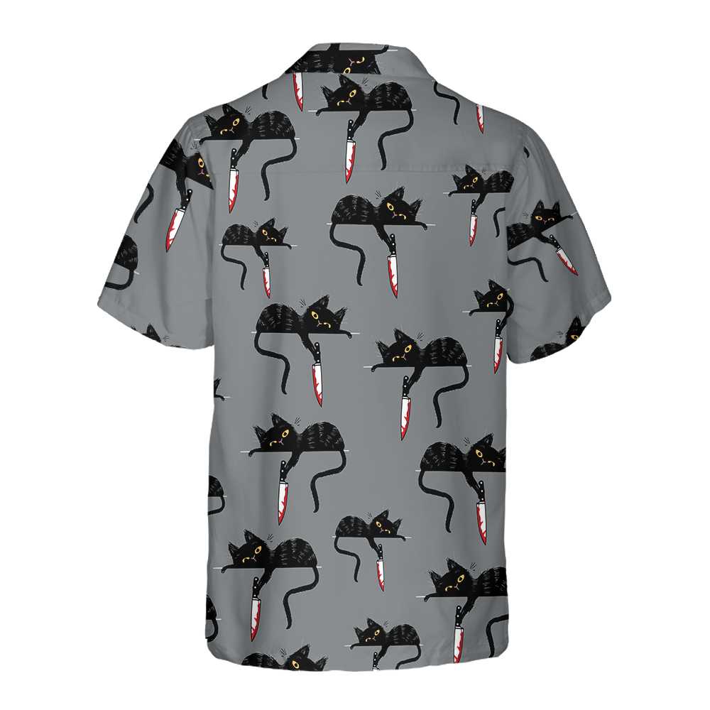 Black Cat With Knife Hawaiian Shirt Funny Black Cat Shirt For Adults Cat Themed Gift For Cat Lovers Aloha Shirt For Men and Women