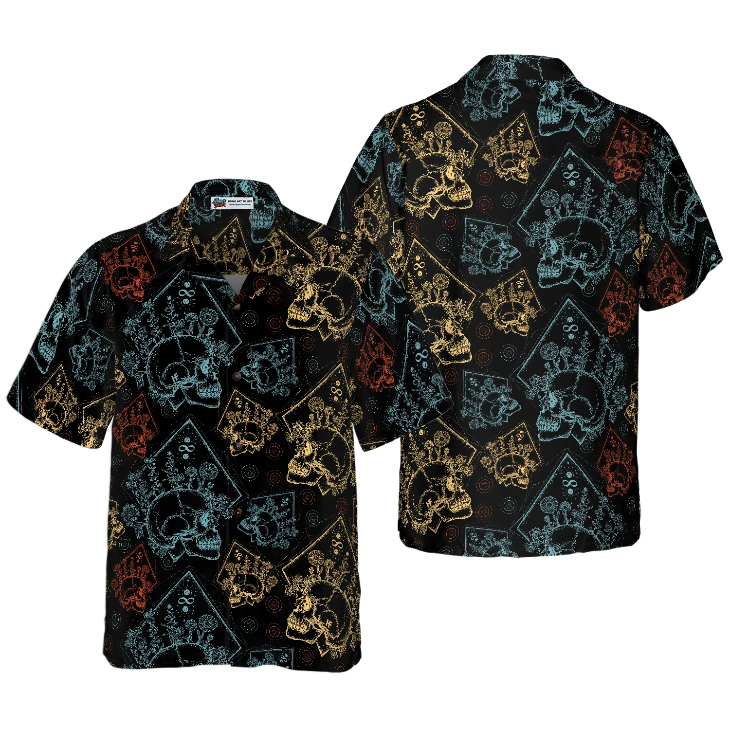 Gothic Skulls In Scrapbooking Style Hawaiian Shirt Aloha Shirt For Men and Women