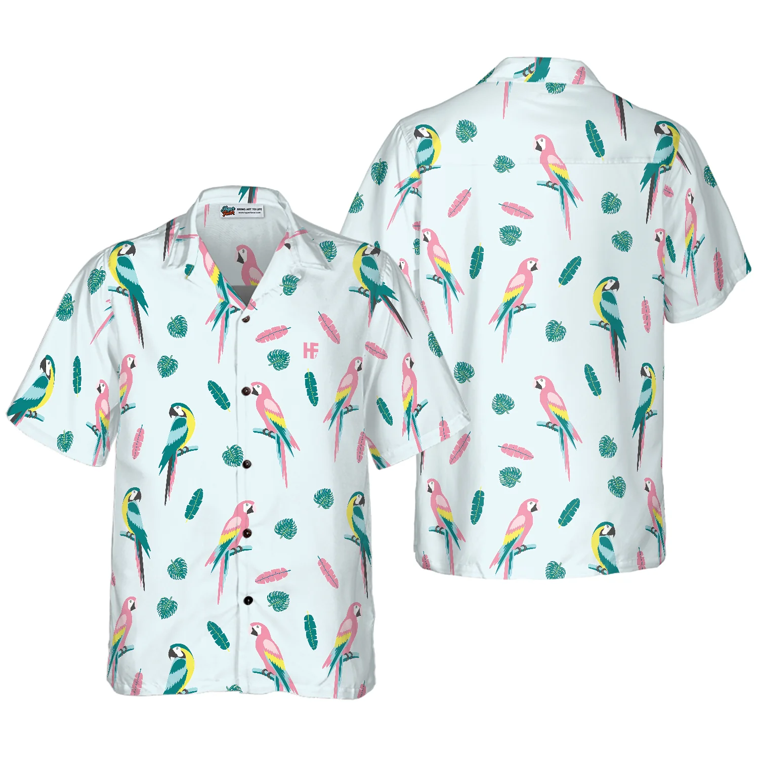 Mens Parrot And Exotic Leaves Shirt Hawaiian Shirt Aloha Shirt For Men and Women